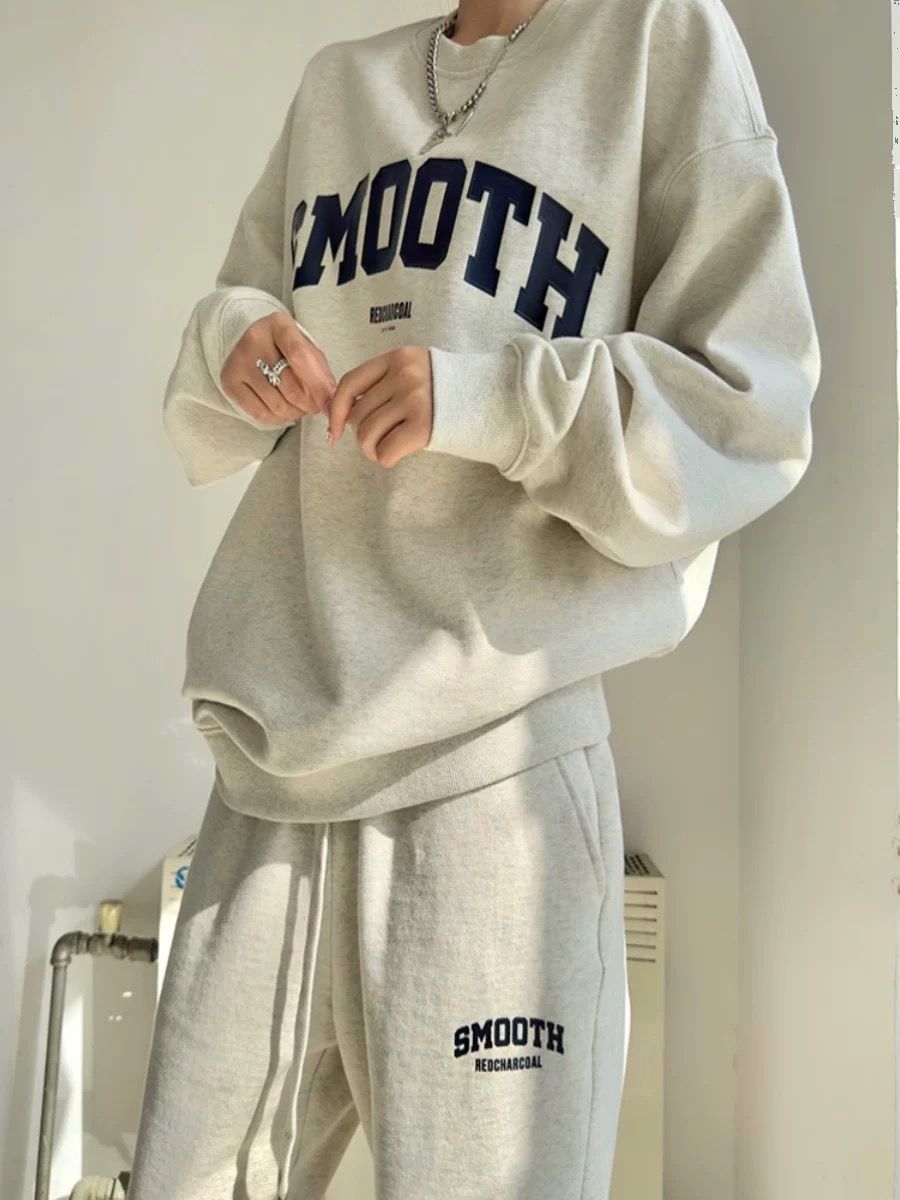 LS Fashion women's jogger set in light gray with smooth print and comfortable relaxed fit