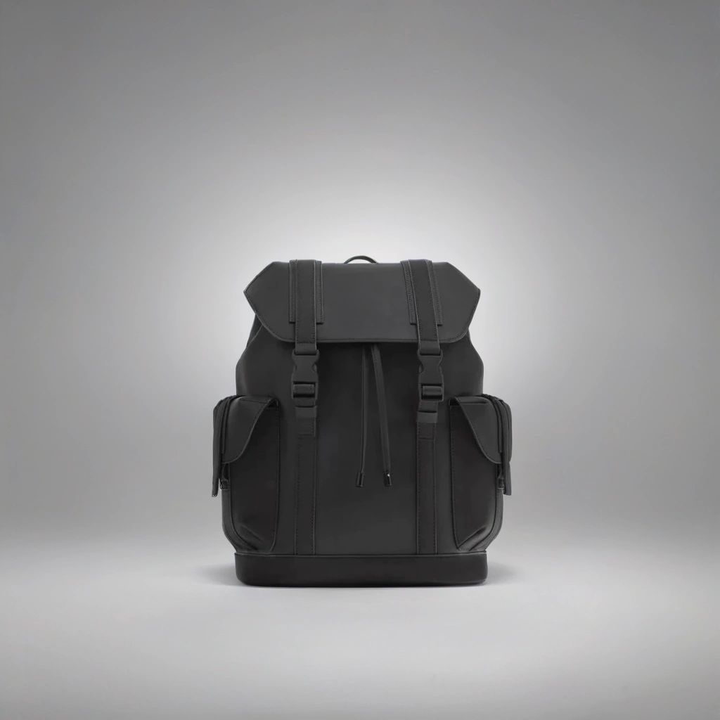 LS Fashion black leather rucksack with front flap and side pockets for versatile travel and daily use