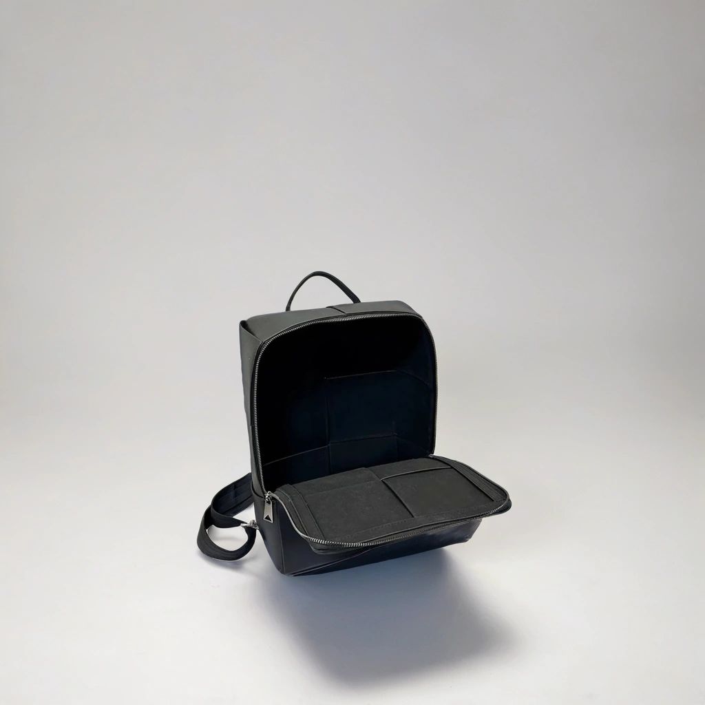 LS Fashion black leather rucksack with open main compartment and adjustable straps